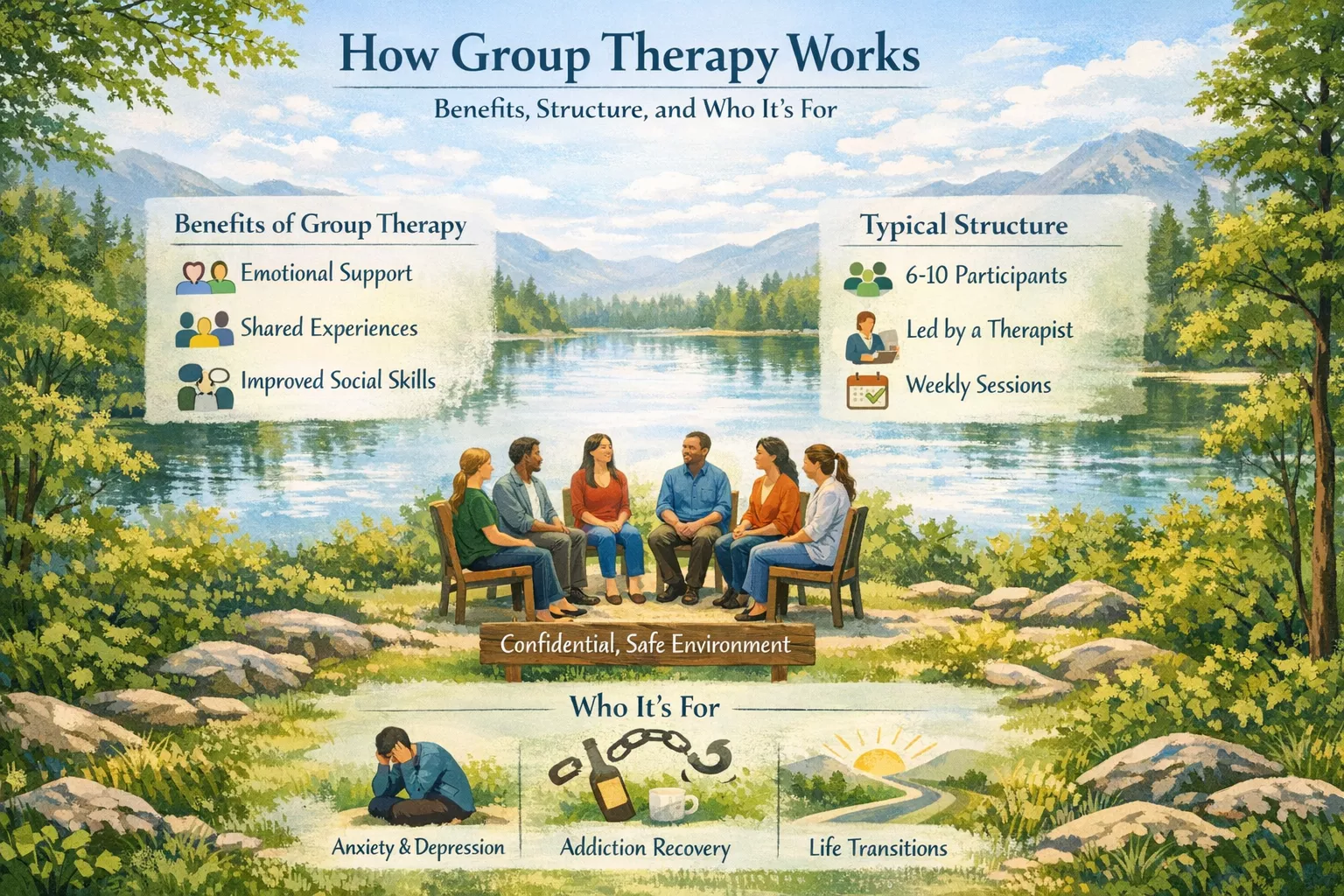 Group therapy program for shared healing and peer support