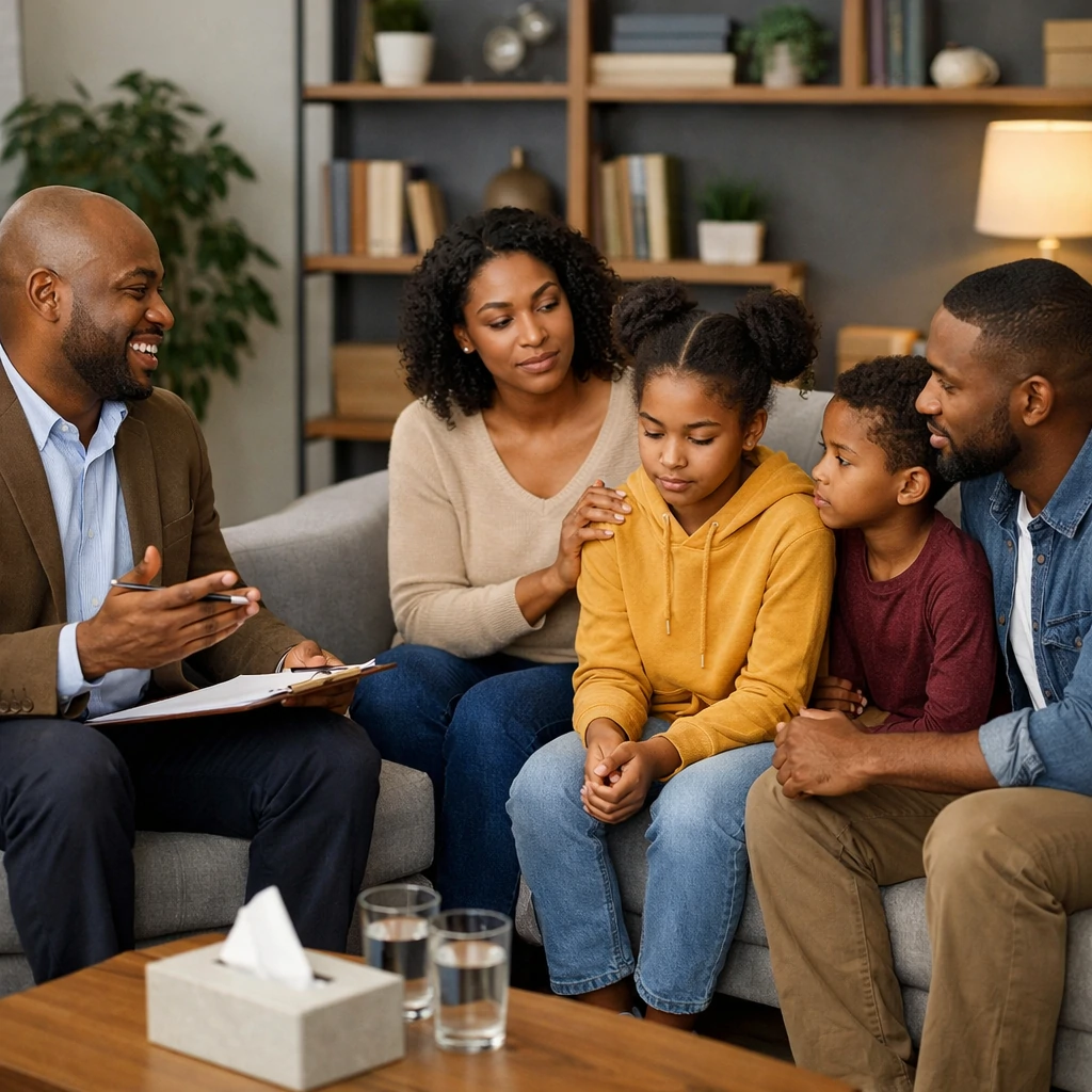 Group therapy participants sharing support in a guided session